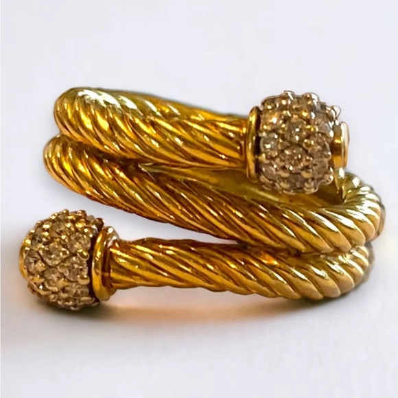 Authentic Vintage David Yurman 18k Yellow Gold Cable Diamond Ball Bypass Ring 6 - Picture 8 of 16